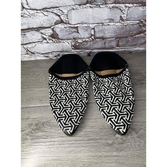Black and White Geometric pattern flat Pointed Toe Mules Men Sz 45EU/12M US main image 8